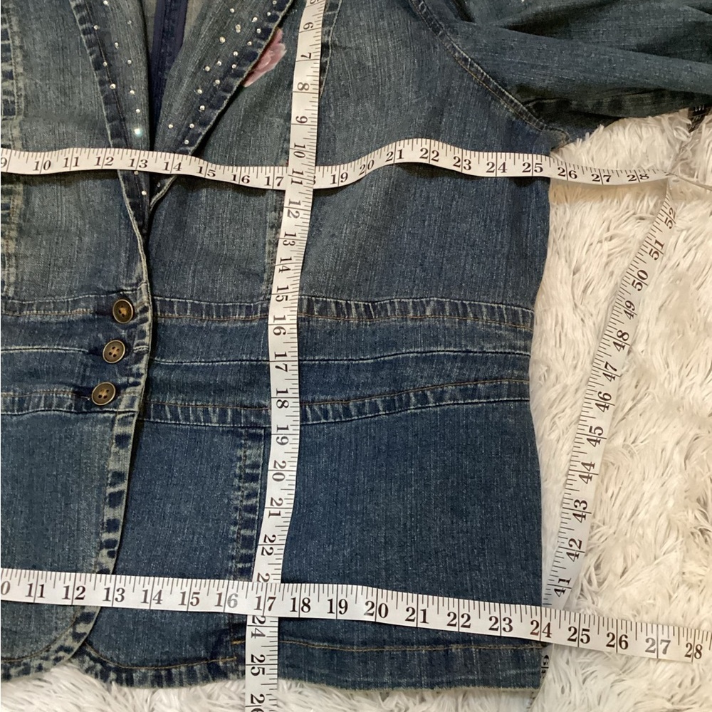 a.n.a 3 button painted floral glitter embellished Jean jacket Woman’s size 2X - Picture 12 of 15